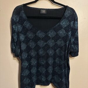 TEDDI Evening Black Shimmer Checkered Knit Short Sleeve Top